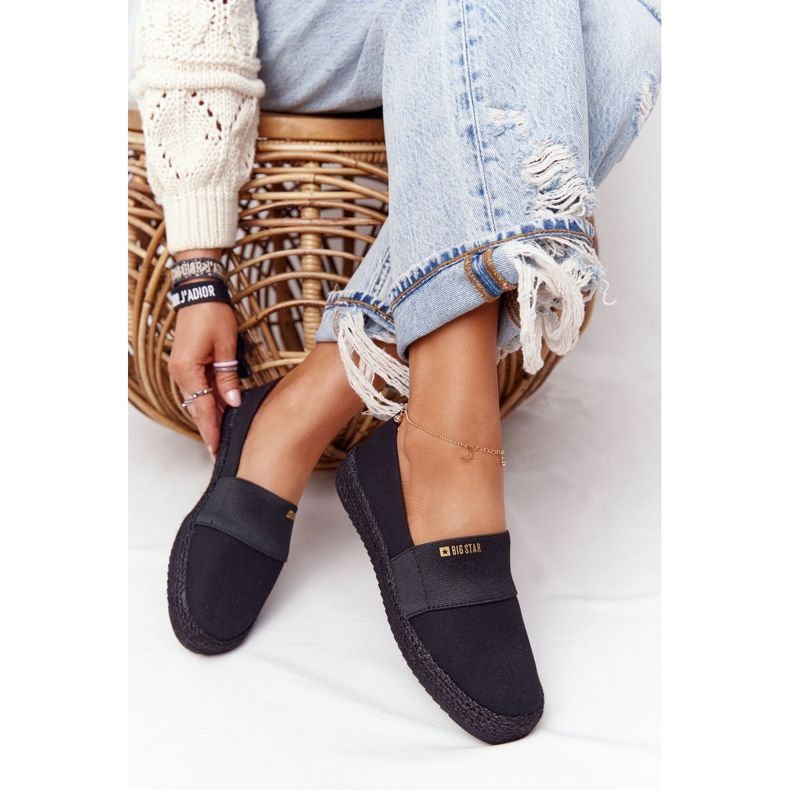 Černé espadrilky na pletené podrážce Big Star HH274482 černý zlatý 2