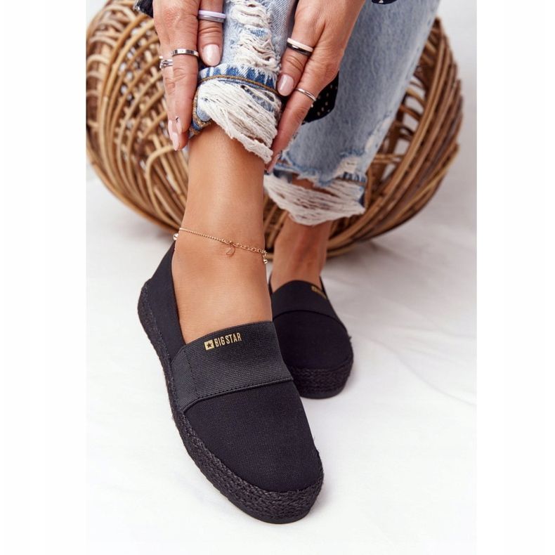 Černé espadrilky na pletené podrážce Big Star HH274482 černá zlatý 1