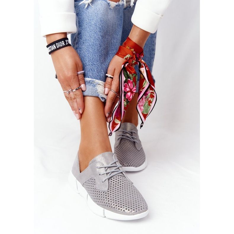 EVE Dámské kožené sportovní boty Šedý jednodenní výlet stříbrný 2