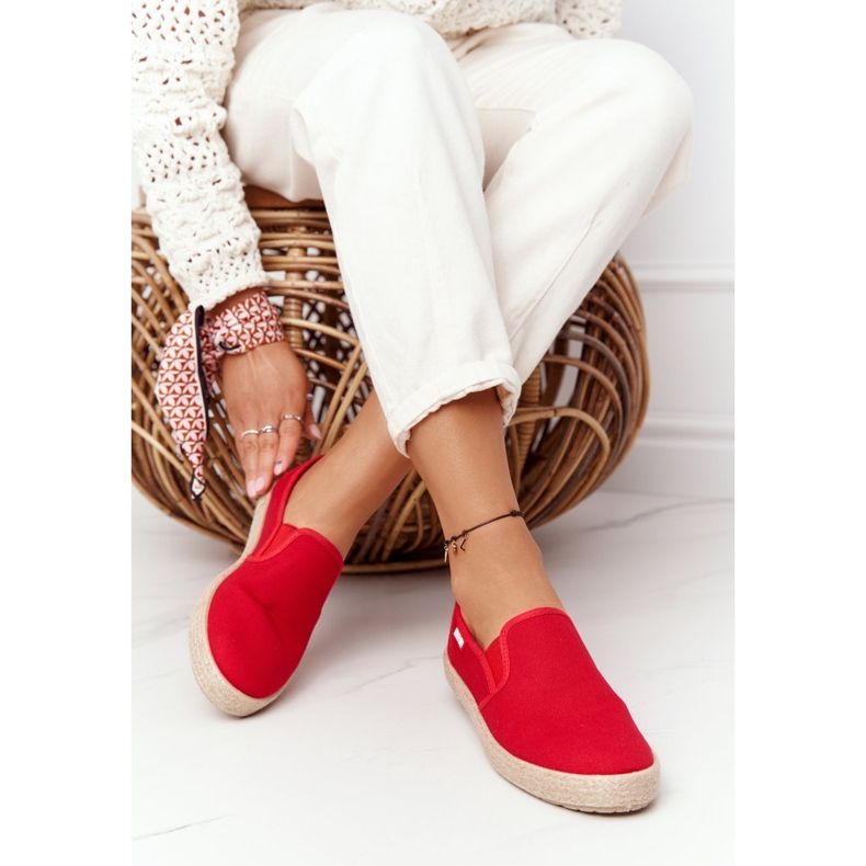 Červené espadrilky na pletené podrážce Big Star DD274018 červený 1