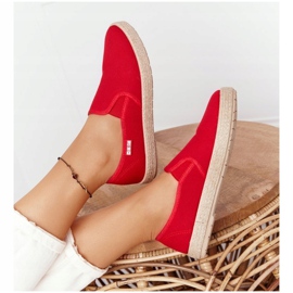 Červené espadrilky na pletené podrážce Big Star DD274018 červený 2