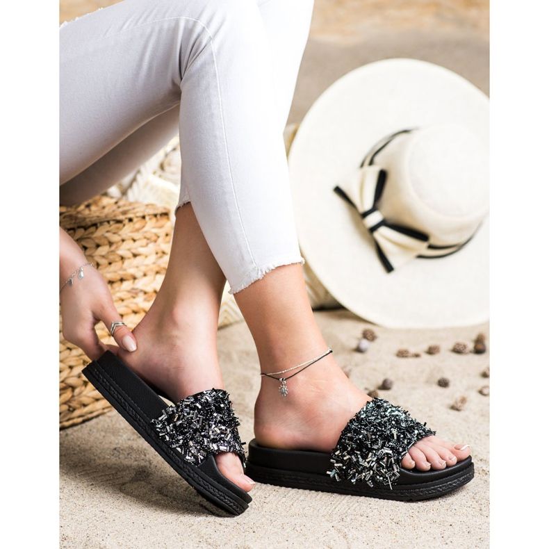 Seastar Módní křišťálové pantofle černá 1