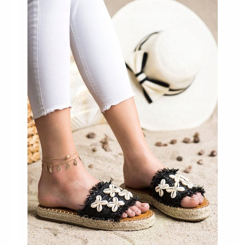 Seastar Espadrilky, pletené žabky s mušlemi béžový černý 1
