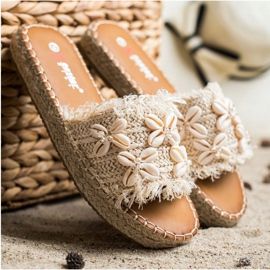 Seastar Espadrilky, pletené žabky s mušlemi béžový 1