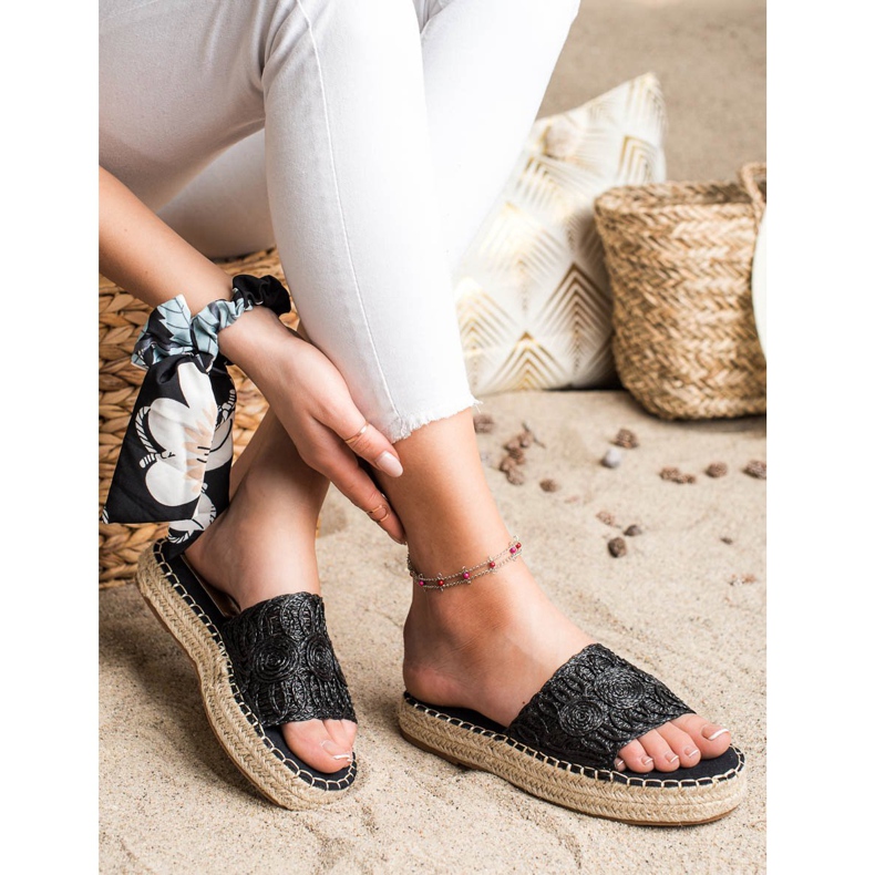 Seastar Espadrilky žabky na slaměné plošině černý 1