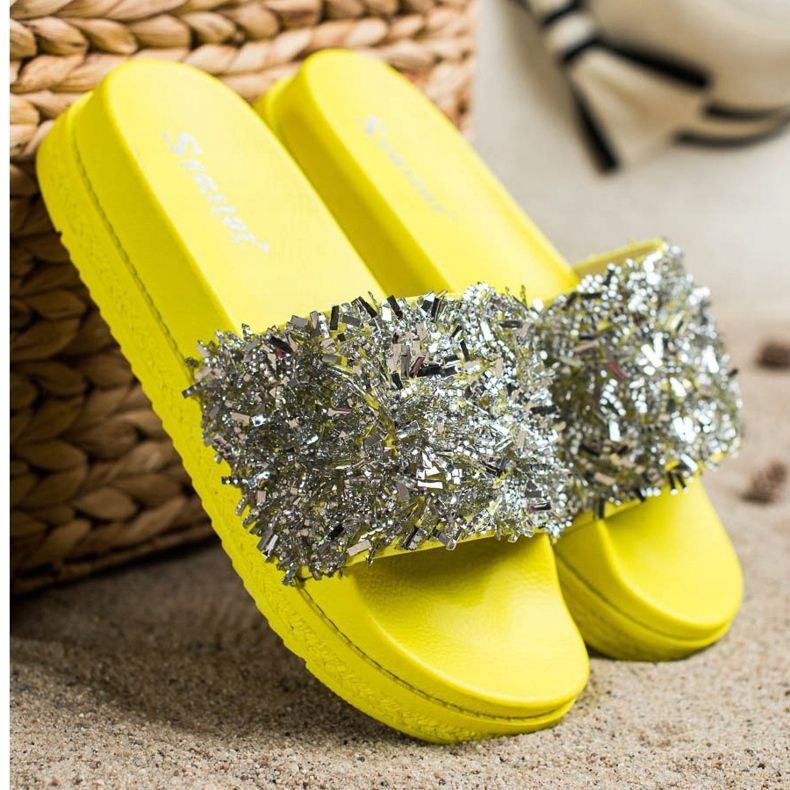 Seastar Módní křišťálové pantofle stříbrný žlutá 2
