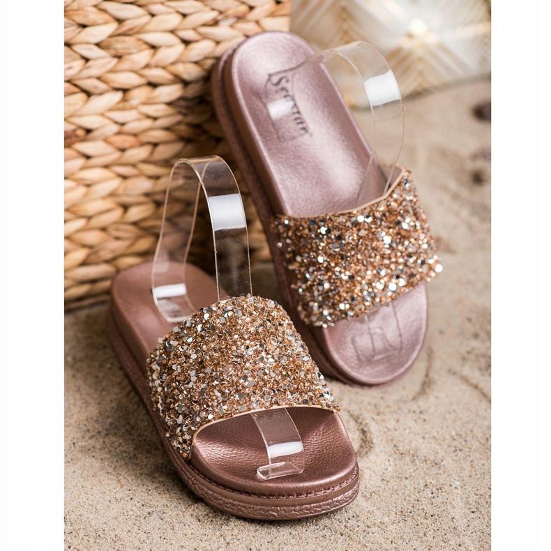 Seastar Módní pantofle na platformě hnědý zlatý 2