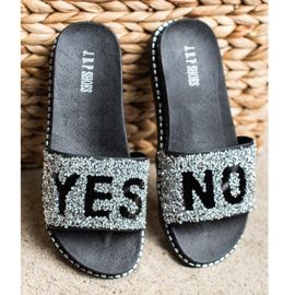 SHELOVET Módní žabky s krystaly černá stříbrný 2