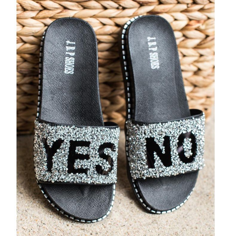 SHELOVET Módní žabky s krystaly černá stříbrný 2