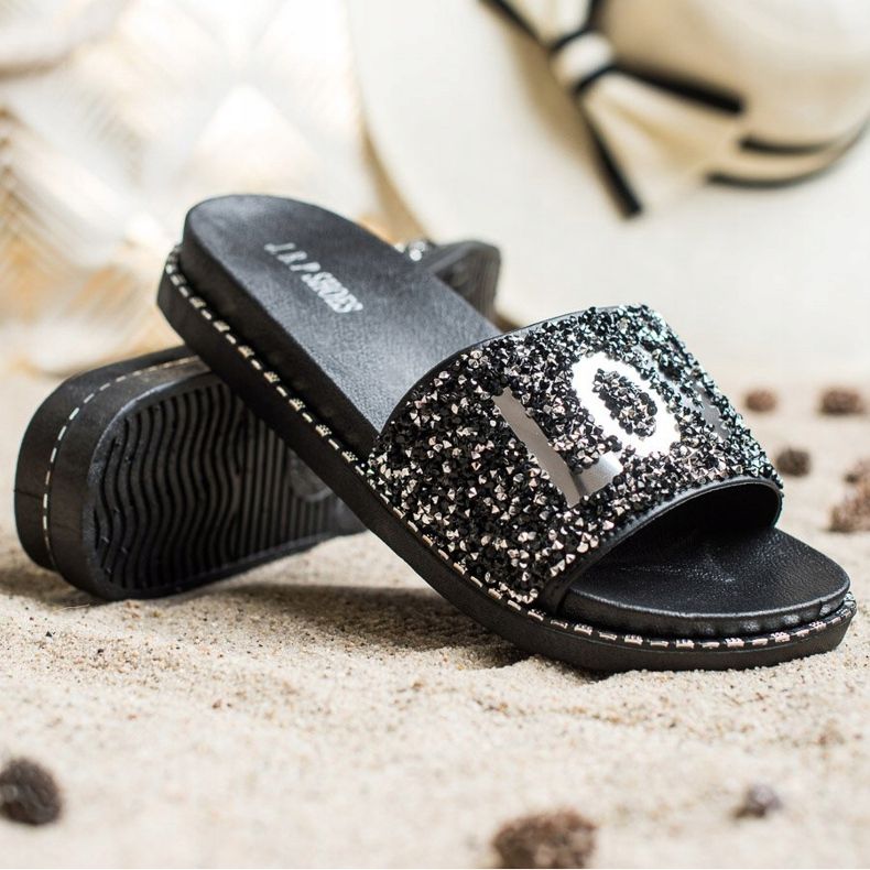 SHELOVET Love pantofle na platformě černá stříbrný 1