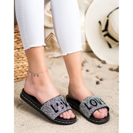 SHELOVET Love pantofle na platformě černá stříbrný 1