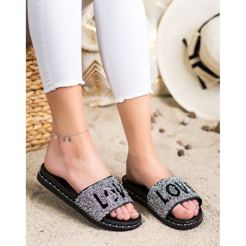 SHELOVET Love pantofle na platformě černá stříbrný 1