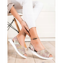 SHELOVET Pohodlné kožené sandály béžový růžový zlatý 1