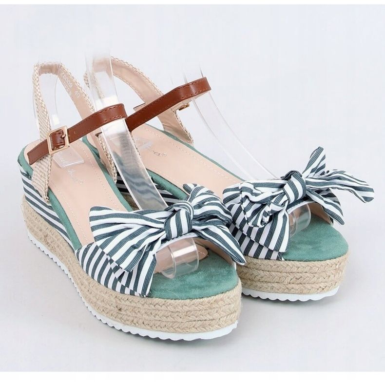 Sandály na klínu bílé a zelené espadrilky DZ8009 Green béžový bílý hnědý zelený 1