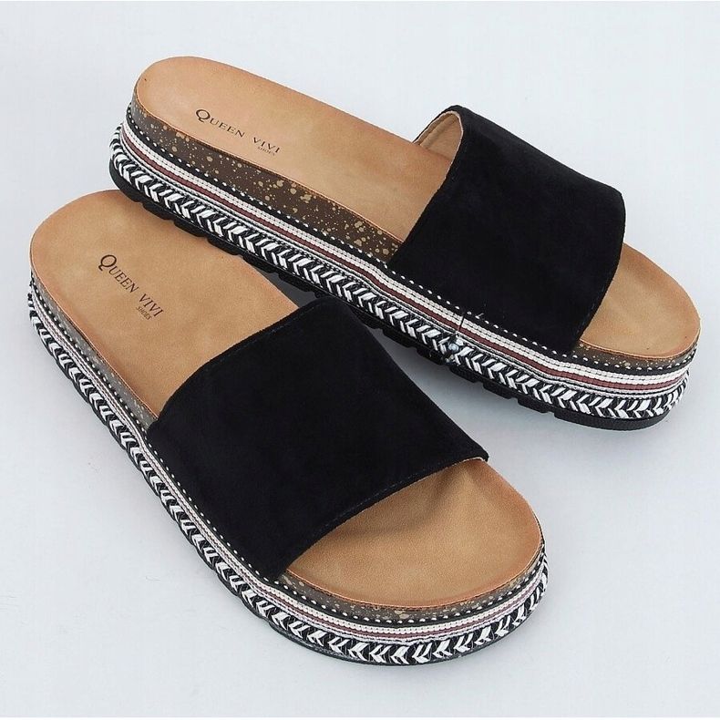 Černé korkové pantofle 218-211 černé černá 1 Černé korkové pantofle 218-211 černé černá 1