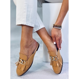 Pantofle mokasíny s řetízkovým velbloudem T501 Camel hnědý 1