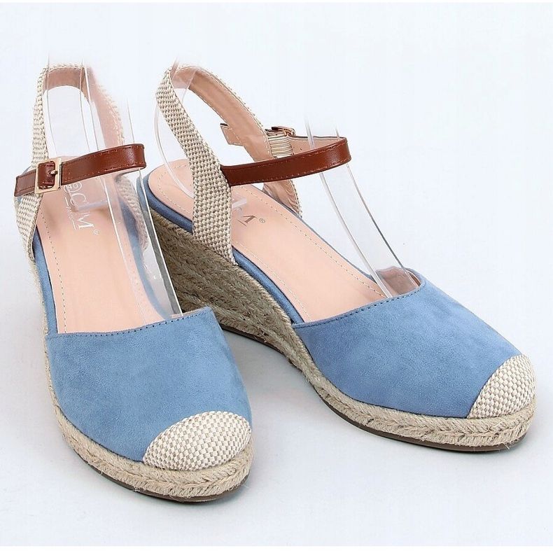 Modré espadrilky na klíncích, modré 77-206 modré béžový hnědý modrý 1