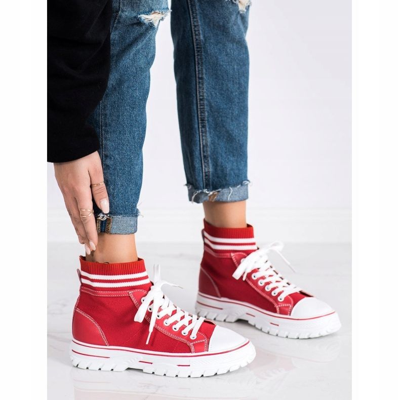 SHELOVET Módní nazouvací tenisky bílý červené 1