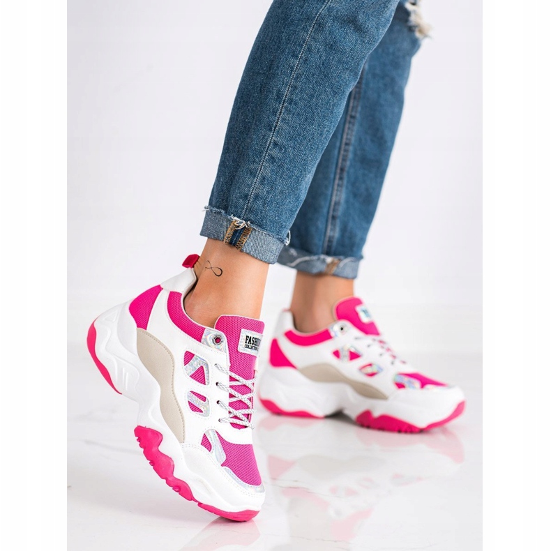 SHELOVET Módní šněrovací tenisky béžový bílý růžový stříbrný 2