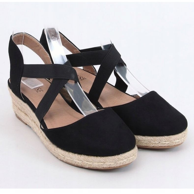 Černé espadrilky na nízkém klínovém podpatku 9R65 Black černá 2 Černé espadrilky na nízkém klínovém podpatku 9R65 Black černá 2