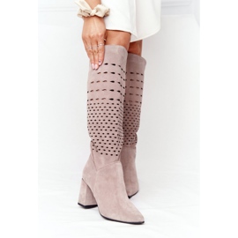 Lewski Shoes Boty Wiosenne Ażurowe Kozaki Lewski 2847 / B Beżowe béžový 2