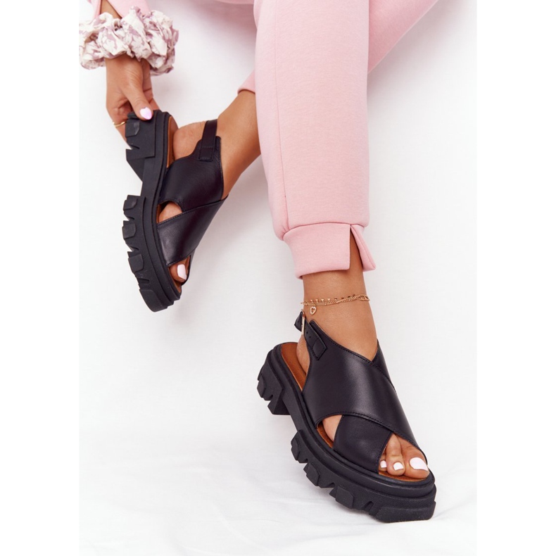 Kožené sandály na platformě Lewski Shoes 3018-0 černé černý 2