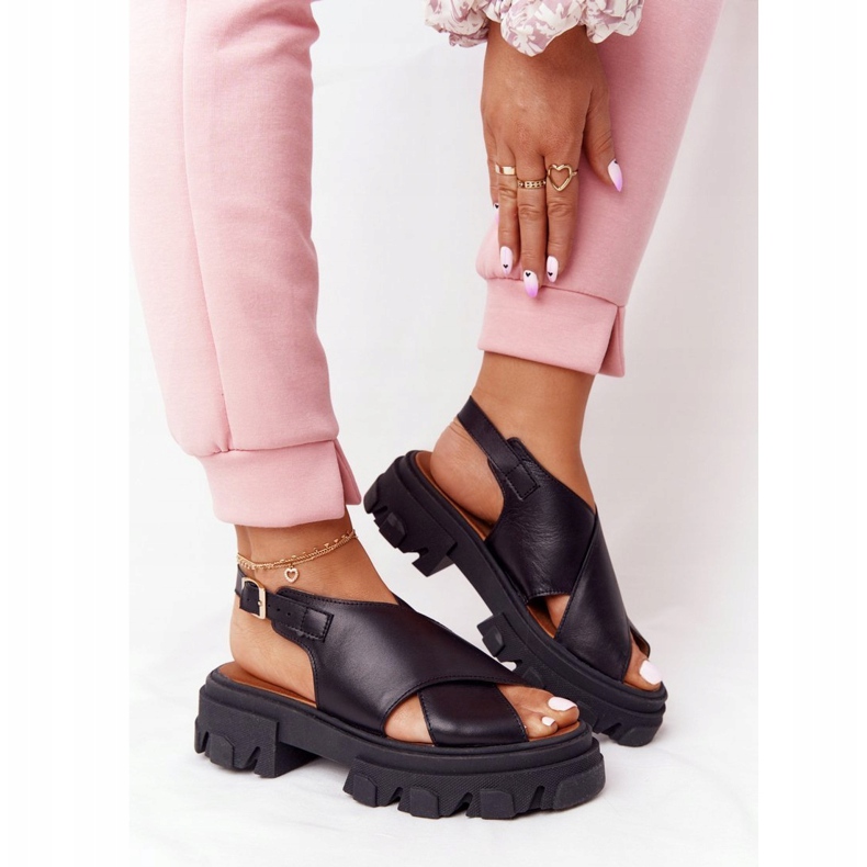 Kožené sandály na platformě Lewski Shoes 3018-0 černé černý 1