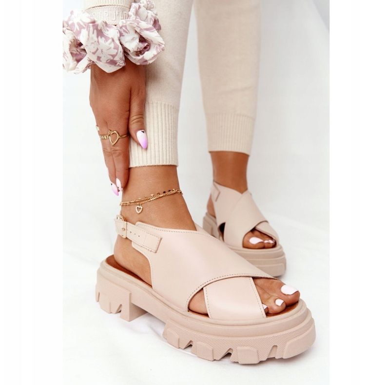 Lewski Shoes Kožené sandály na platformě boty Lewski 3018-0 béžové béžový 1