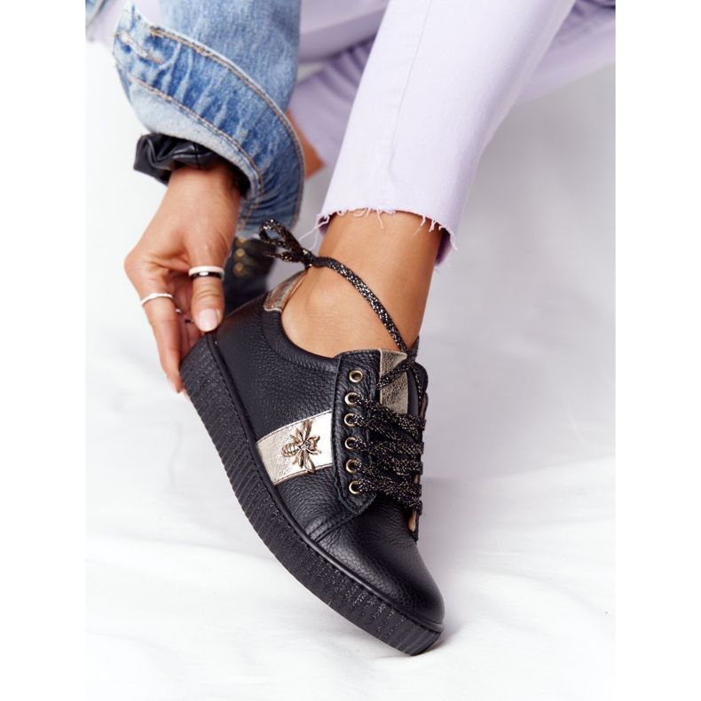 Dámské kožené tenisky Lewski Shoes 2786-0 černo-zlaté černý zlatý 2