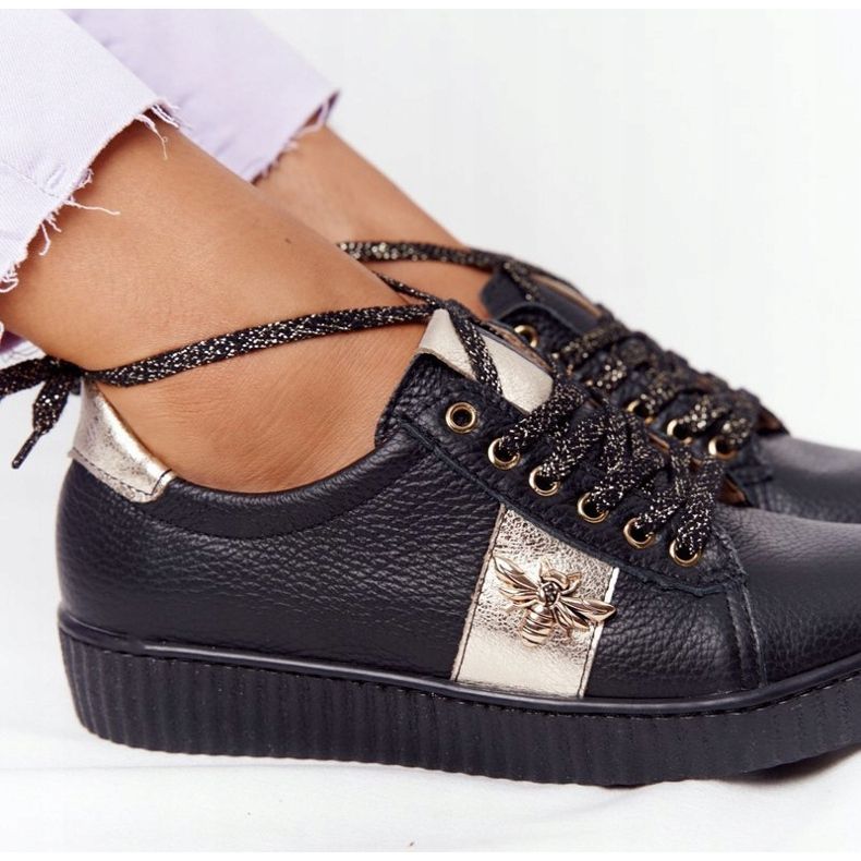 Dámské kožené tenisky Lewski Shoes 2786-0 černo-zlaté černá zlatý 1