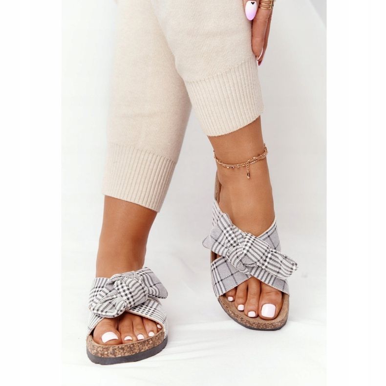 Pantofle na korkové podrážce Vinceza 20-30105 šedý šek šedá 2