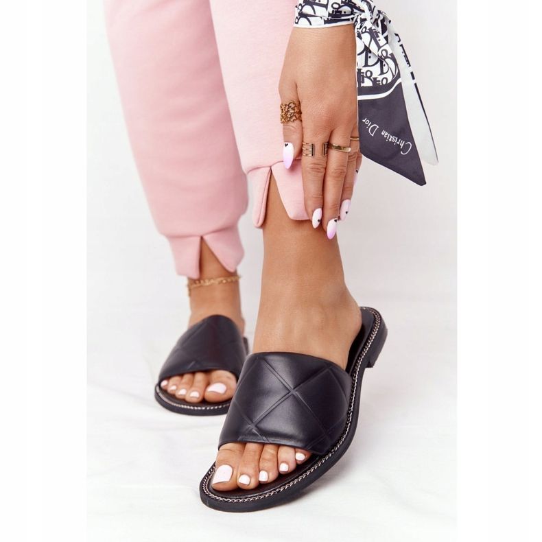 Kožené pantofle s prošíváním Nicole 2650 černé černá 2