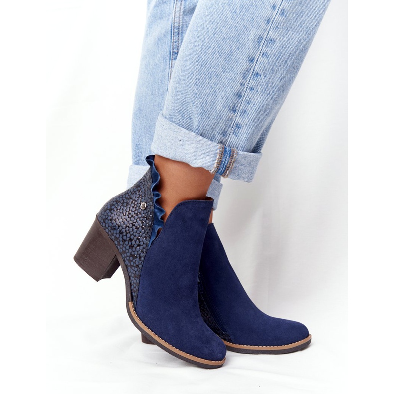 Dámské kožené kozačky na vysokém podpatku Maciejka Navy blue 04833-17 námořnická modř 4