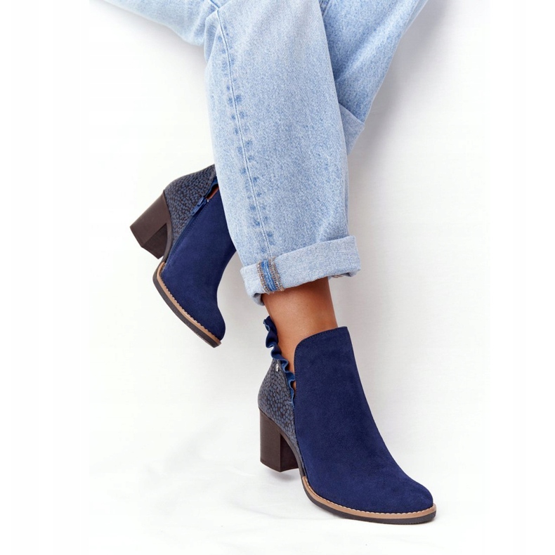 Dámské kožené kozačky na vysokém podpatku Maciejka Navy blue 04833-17 námořnická modř 3