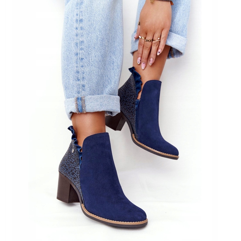 Dámské kožené kozačky na vysokém podpatku Maciejka Navy blue 04833-17 námořnická modrá 2