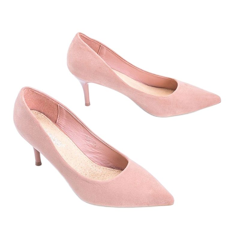 Růžové lodičky na jehlovém podpatku z eko semiše Anissa růžový 2