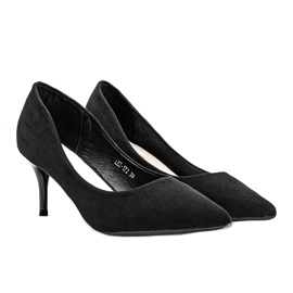 Černé lodičky na jehlovém podpatku z eko semiše Anissa černá 1