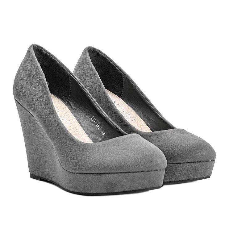 BM Šedé eko semišové lodičky na klínku Karilla šedá 1