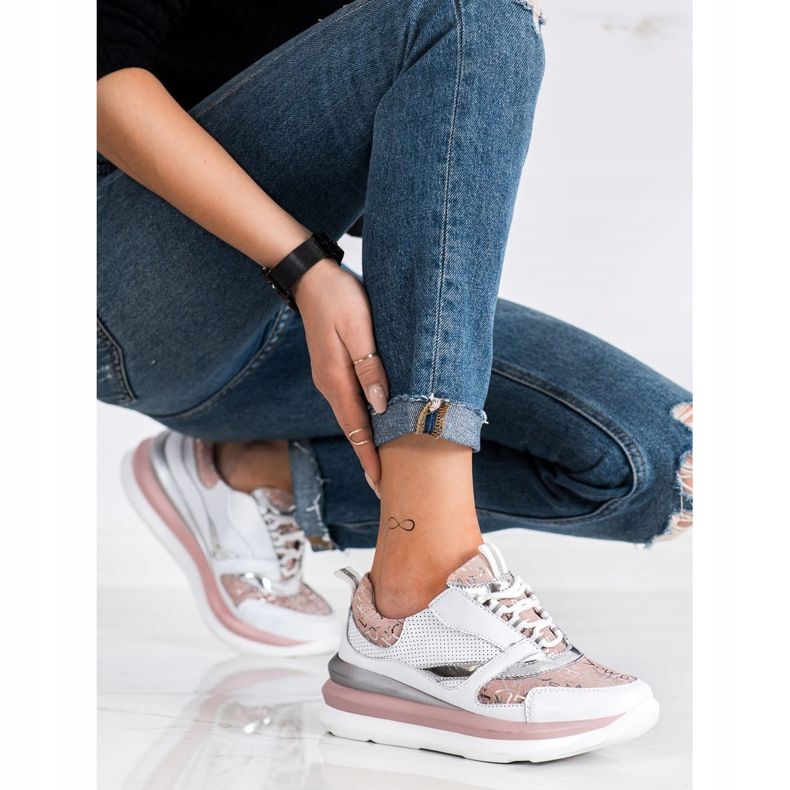 ARTIKER Bílé a růžové kožené tenisky bílý růžový 2