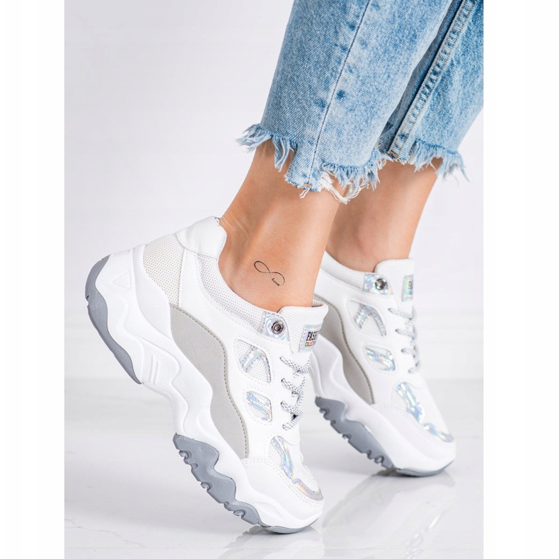 SHELOVET Módní šněrovací tenisky bílý šedá 1