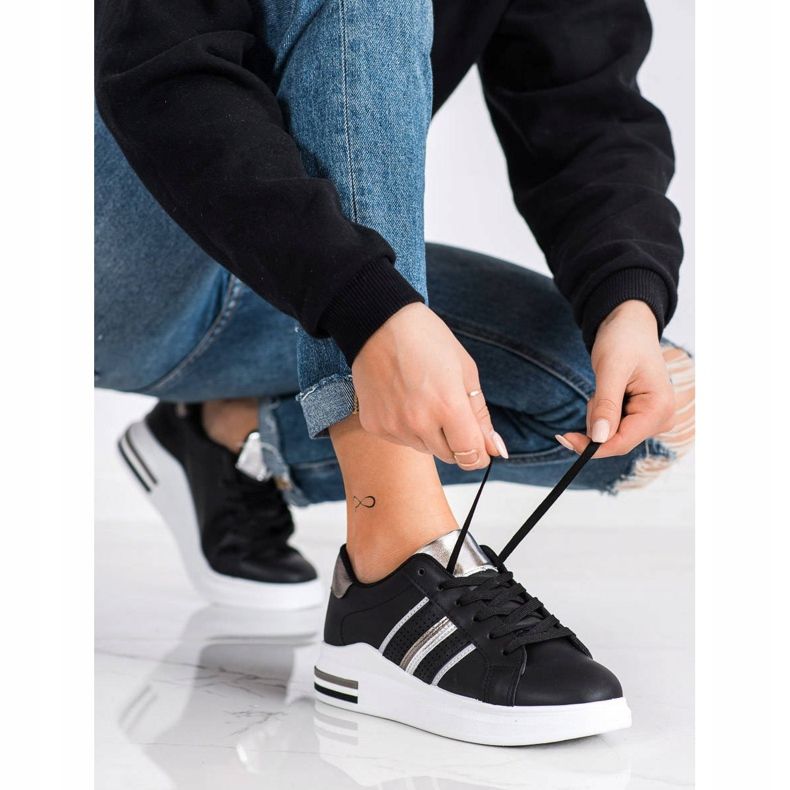 SHELOVET Neformální černé sportovní boty černá stříbrný 1