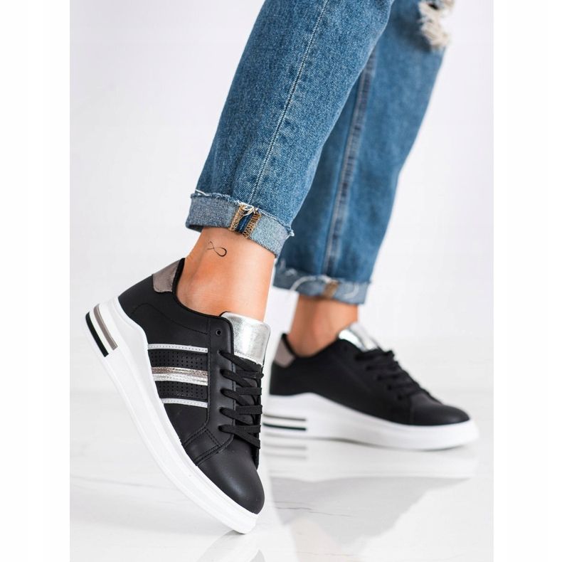 SHELOVET Neformální černé sportovní boty černá stříbrný 2