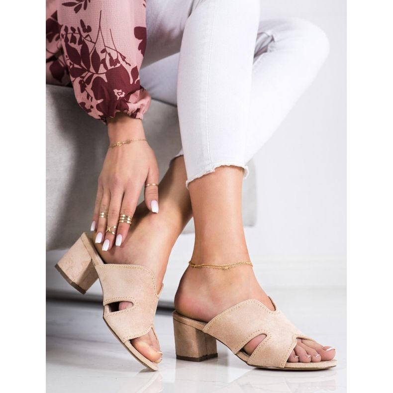 S. BARSKI Elegantní semišové pantofle béžový zlatý 2