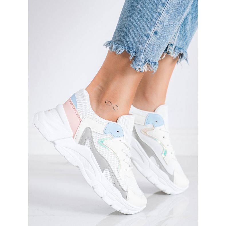 SHELOVET Stylové tenisky na platformě bílý modrý růžový šedá 1