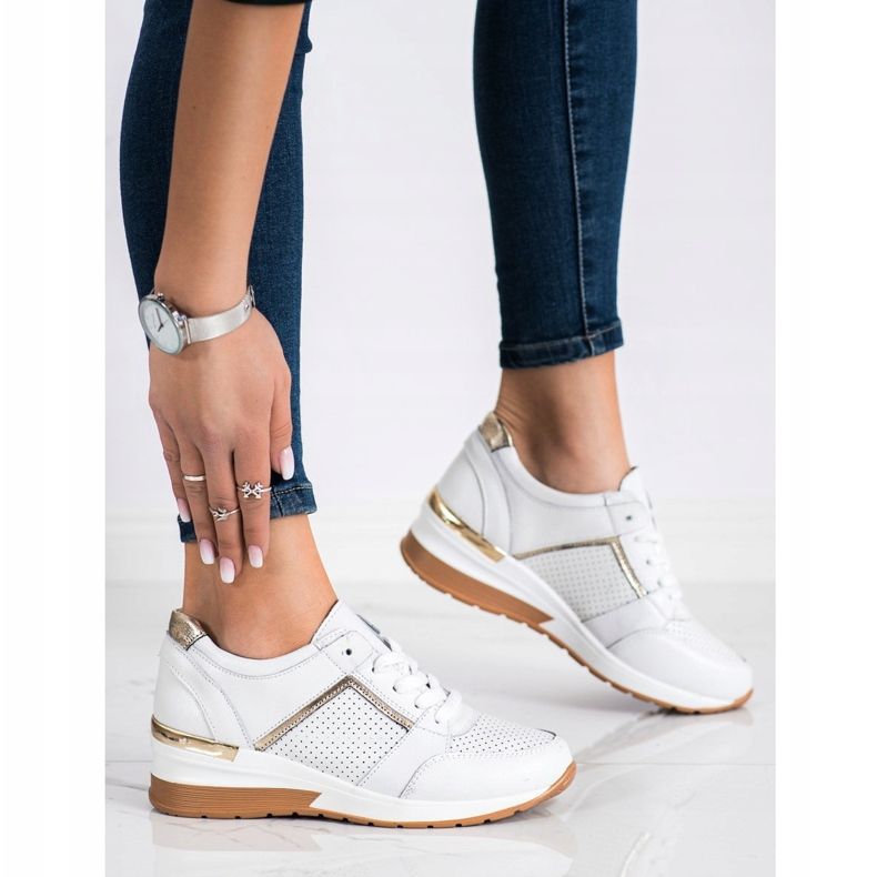 Goodin Bílé kožené tenisky bílý zlatý 2