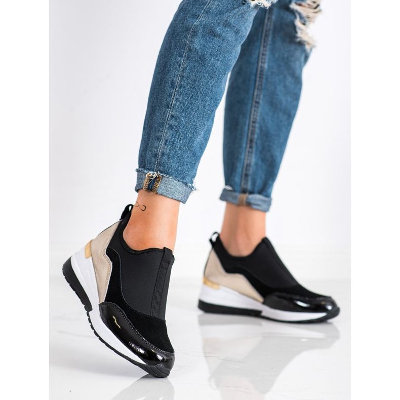 Goodin Kožené klínové tenisky černá zlatý 2