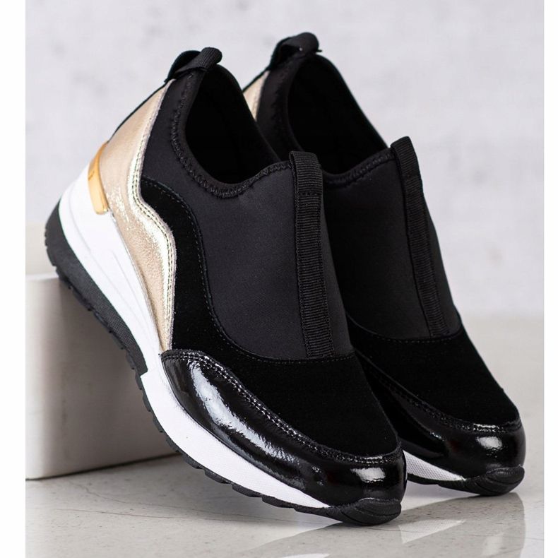 Goodin Kožené klínové tenisky černá zlatý 1