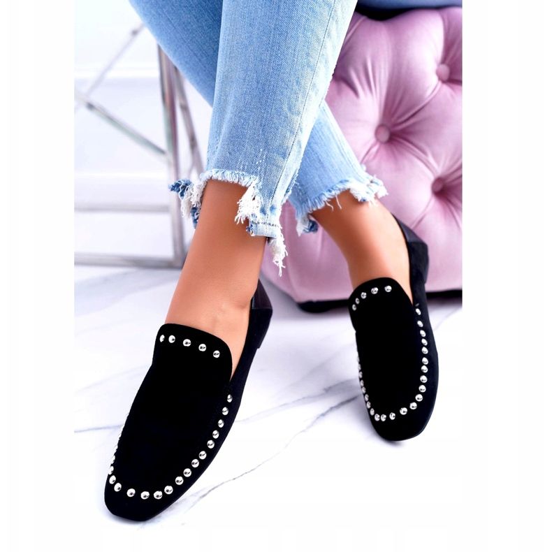 Dámské baleríny Lu Boo Black Black Lords s kamínky Planta černá stříbrný 3