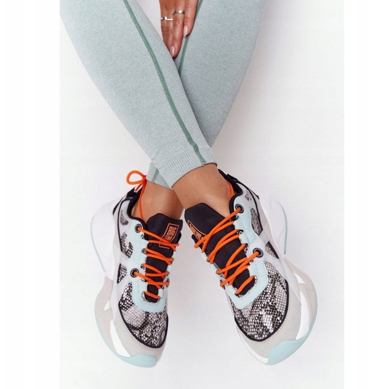 Dámské sportovní boty Memory Foam Big Star HH274324 šedo-zelené oranžový 2