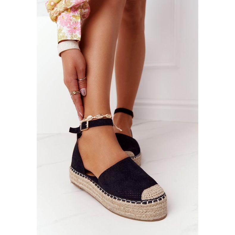 MSMG Espadrilky Na Slámové Platformě Black Bali černý 1